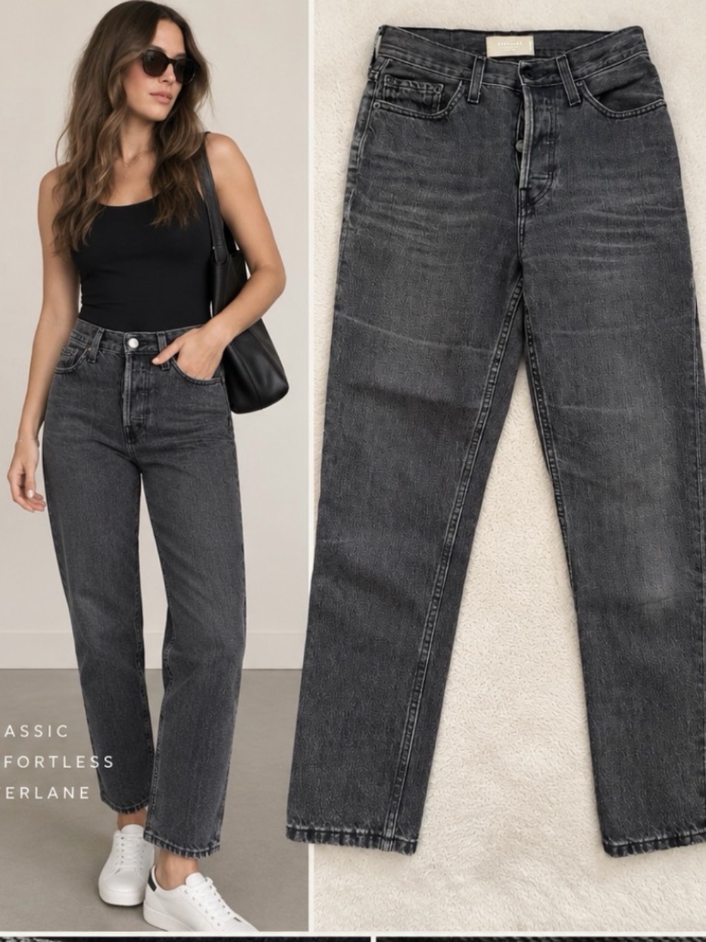Everlane Straight-Leg High-Rise Jeans — Washed Black